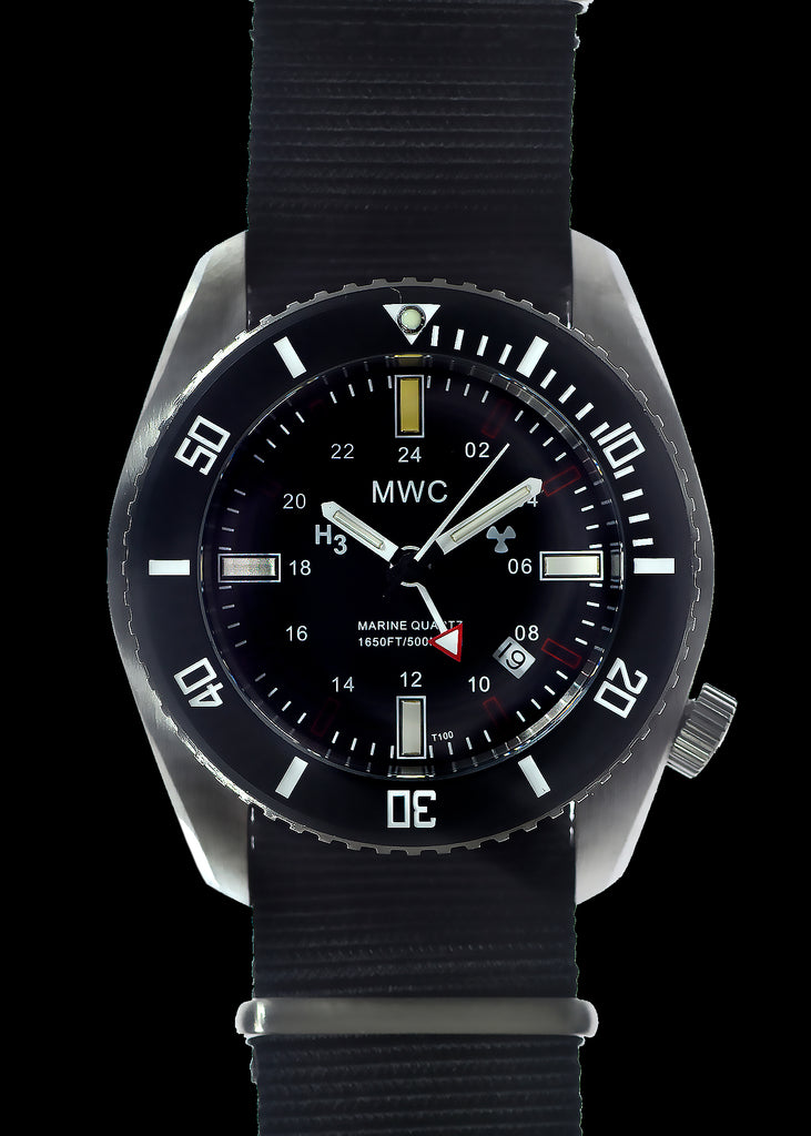 MWC "Submarine / Naval Crew Divers Watch" 500m (1,640ft) Water Resistant Dual Time Zone Military Watch in a Stainless Steel Case with GTLS and Helium Valve