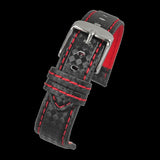 18mm Premium Black Carbon Fibre Watch Strap with Red Stitching